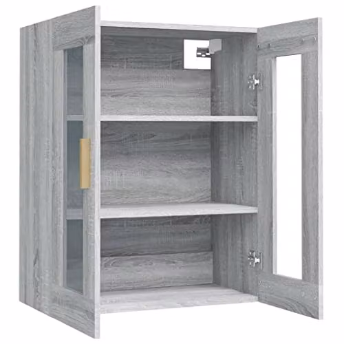 vidaXL Grey Sonoma Hanging Wall Cabinet with Glass Doors, W/D/H: 69.5 x 34 x 90 cm – 2