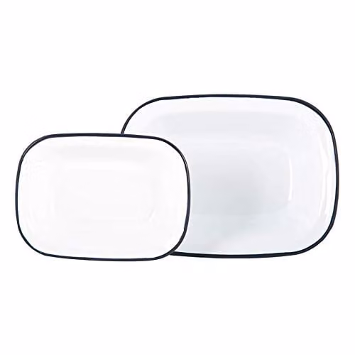 Argon Tableware 2 Piece White and Blue Enamel Rectangular Pie Dish Set