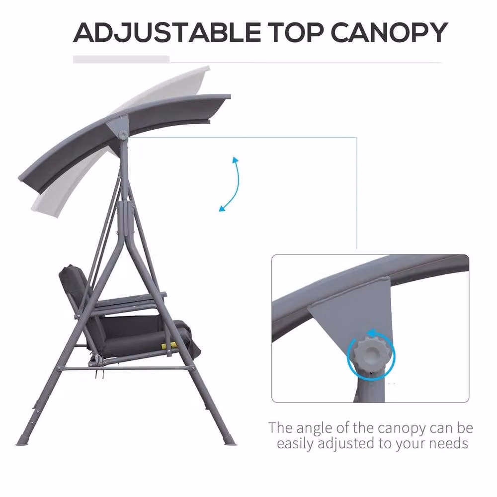 KORVIXA 2 Person Covered Patio Swing in Grey with Sun Canopy and Cushions – 3