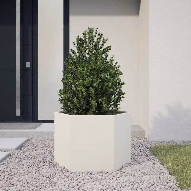 Berkfield Home White Hexagon Steel Garden Planter W: 69 cm, D: 60 cm, H: 45 cm