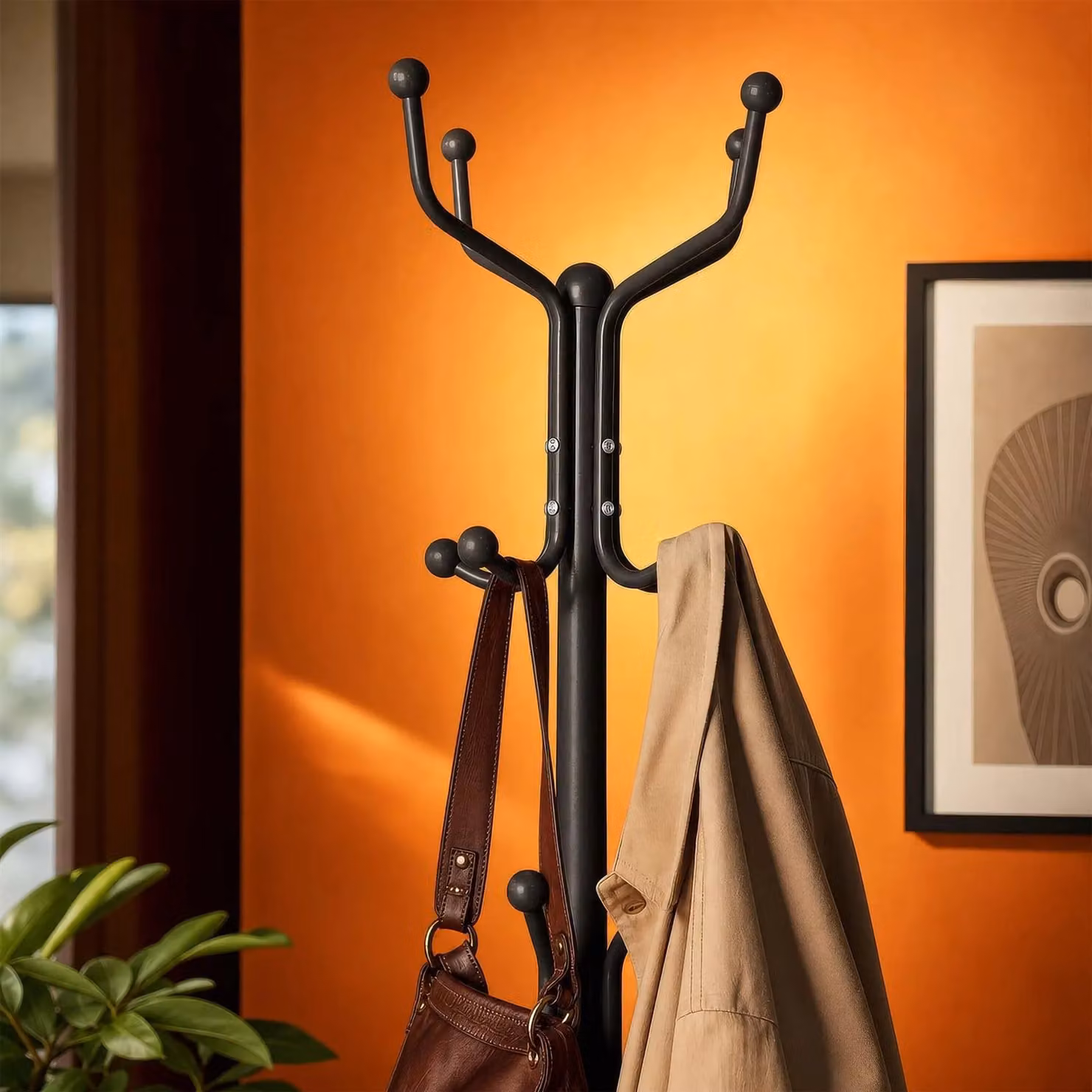 Harbour Housewares Black Metal Free-Standing Coat Rack with 12 Hooks and Umbrella Holder, Height: 182 cm – 8