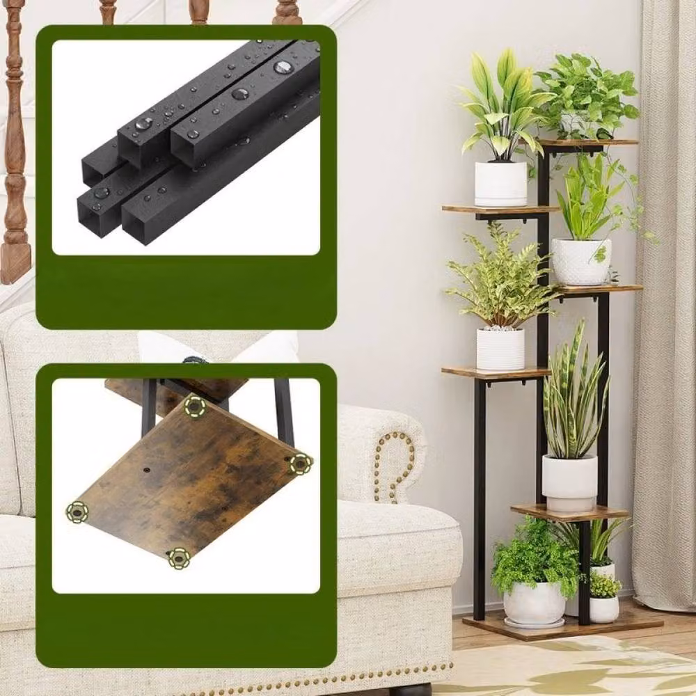 EONLION Brown Wooden Plant Stand with Adjustable Shelves, Width: 100 cm – 3