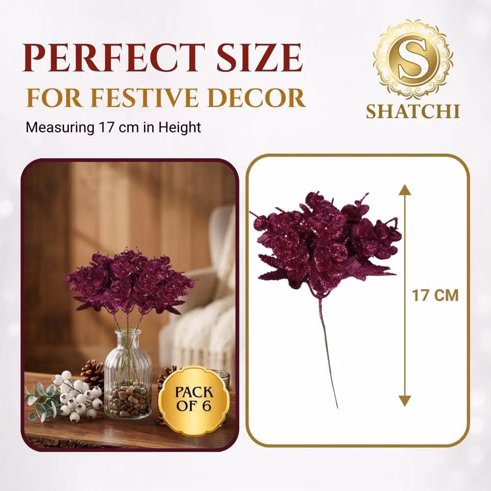 Shatchi Purple Glitter Eucalyptus and Maple Leaf Floral Picks, 12 Pack, Height: 17 cm – 3