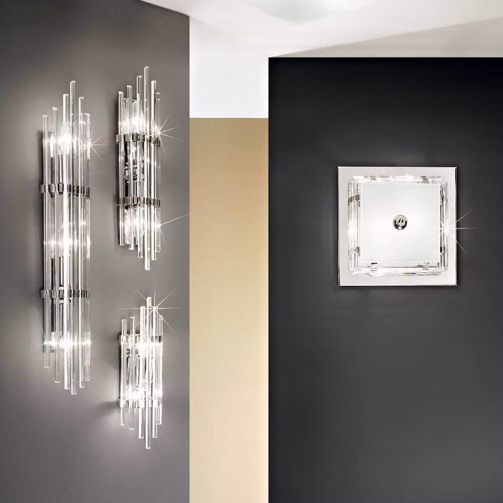 Netlighting Ontario Lifestyle Crystal Wall Light in Polished Chrome and Silver with 2x E14 Sockets – 2