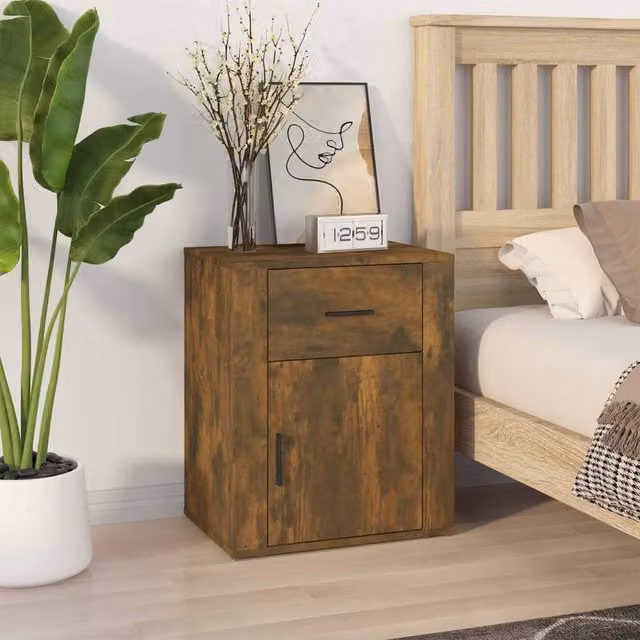 Berkfield Home Smoked Oak Bedside Cabinet in Brown, W/D/H: 50 x 36 x 60 cm