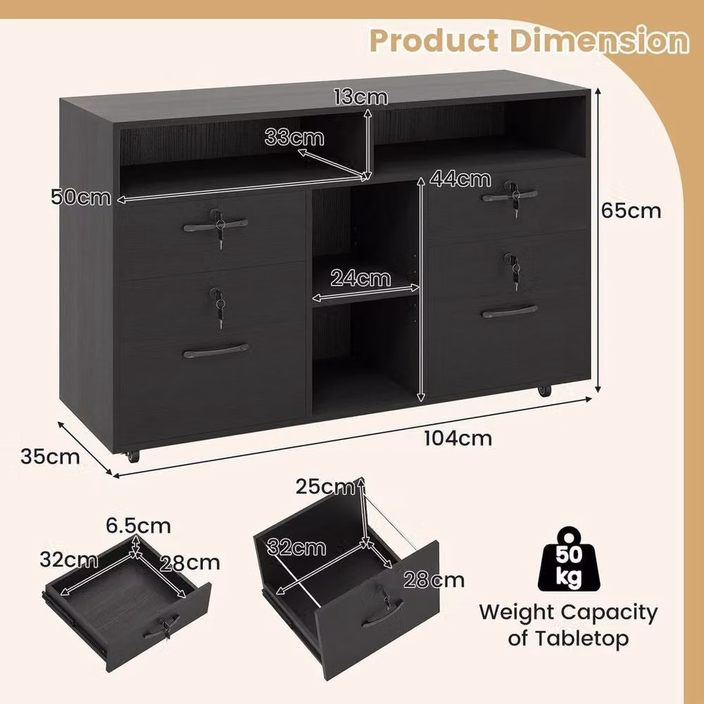 Kelvenix Mobile Lateral Filing Storage Cabinet in Black – 2