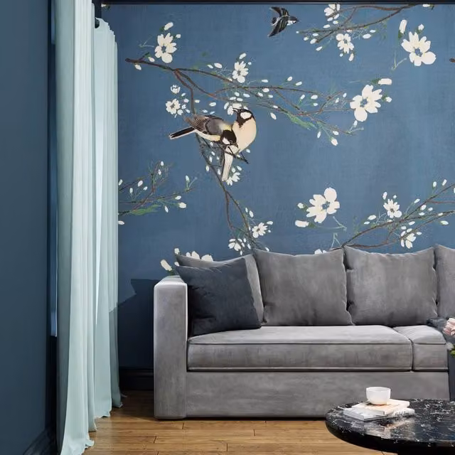 Superfresco Easy Birds and Blossom Blue Floral Wall Mural, W: 300 cm, H: 280 cm – 1