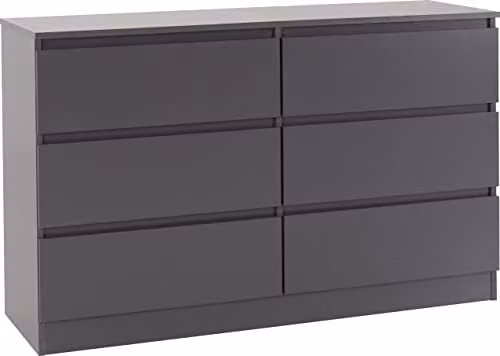 Seconique Malvern 6 Drawer Chest in Grey, W/D/H: 122 x 40 x 77 cm