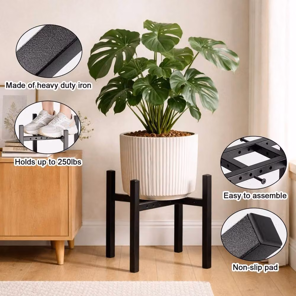 Kelvenix 2 Pack Adjustable Metal Plant Stands in Matt Black – 3