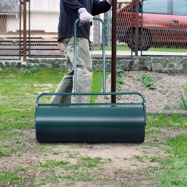 Gymax Lawn Roller with U-Shaped Handle, 63L Capacity, Dark Green