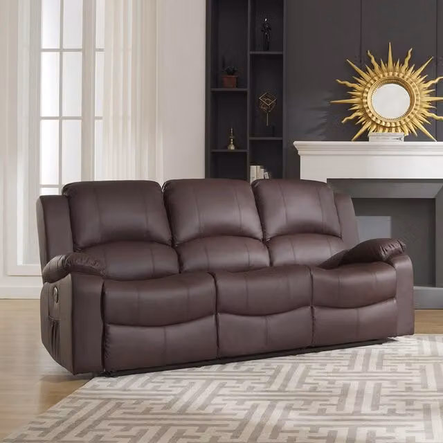Artemis Home Glendale 3 Seat Electric Reclining Sofa in Brown with USB Charging and Synthetic Leather Upholstery