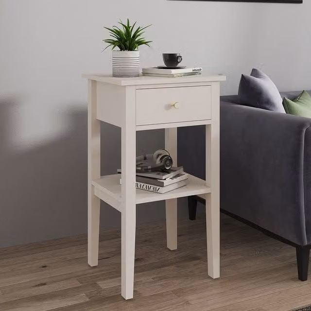 Melody Maison Abbey Pale Ivory One Drawer Bedside Table in White and Gold