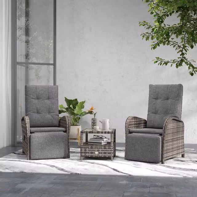 OUTSUNNY 3 Piece Rattan Chaise Lounge Sofa Set with Cushions in Brown – 1