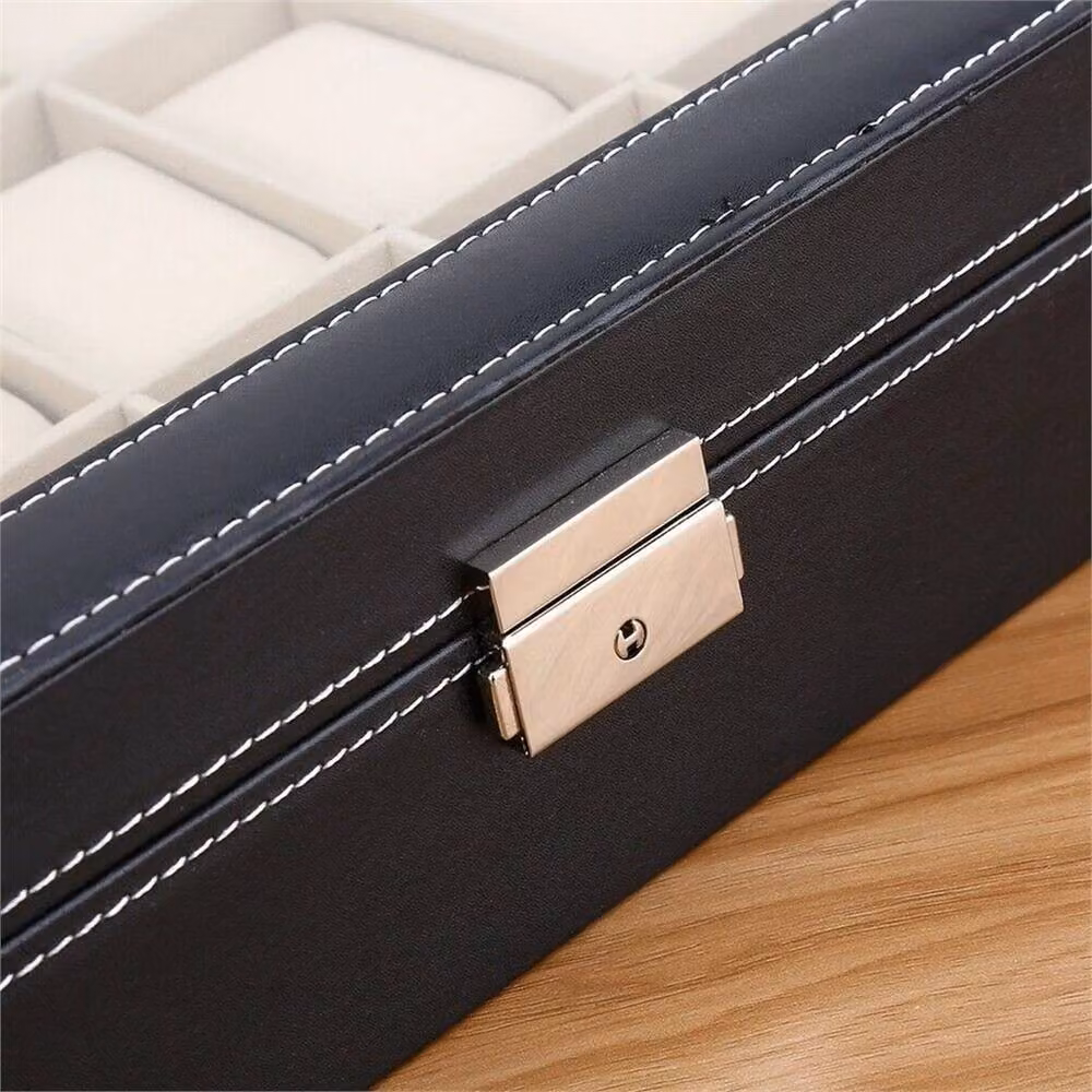 Nordara 6 Slot Watch Storage Box and Jewelry Organiser in Black with Leather and Glass Finish – 4