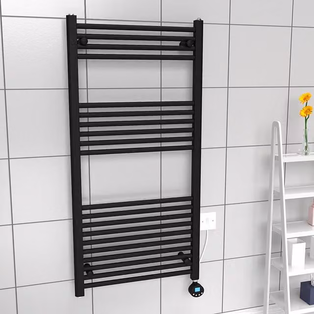 Lux Heat Black Electric Ladder Towel Radiator W: 60 cm, H: 120 cm