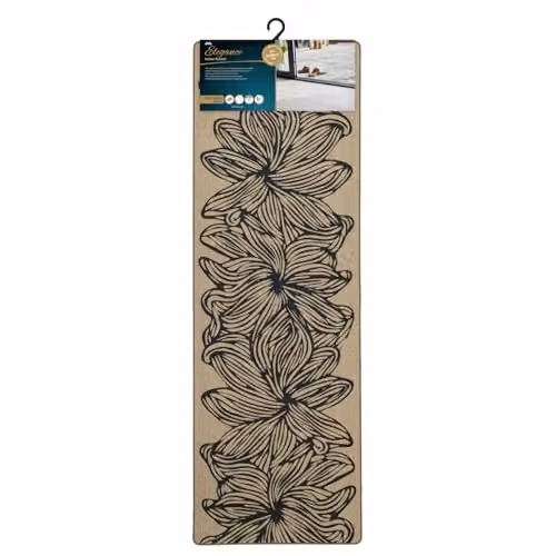 JVL Elegance Floral Machine Washable Non-Slip Entrance Runner Doormat, W: 50 cm, L: 150 cm, Natural and Black – 1