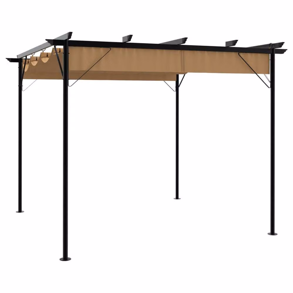 Berkfield Home Pergola with Retractable Roof in Taupe Beige, Steel and Polyester, W: 300 cm, D: 300 cm, H: 225 cm – 2
