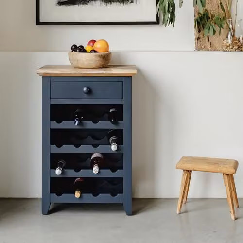 Statement Furniture Florence Wine Rack Side Table with Storage Drawer in Blue – 1