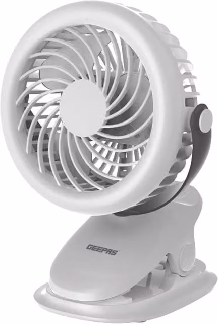 Geepas Rechargeable Mini Clip Fan with LED Light in White – 1