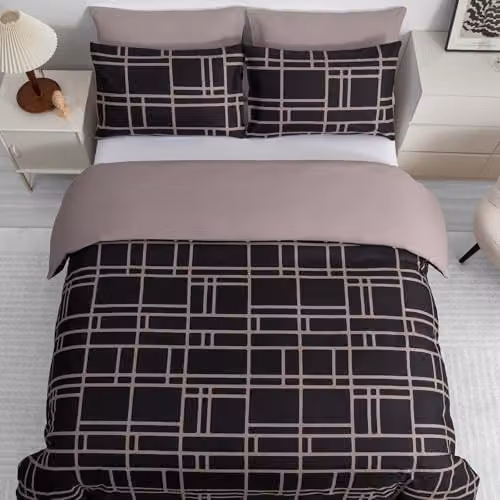 Pamposh Super King 3-Piece Reversible Duvet Set in Black and Grey, Premium Brushed Microfibre Bedding with Zipper Closure, Duvet Cover 200 x 200 cm and Pillowcases 50 x 75 cm – 5