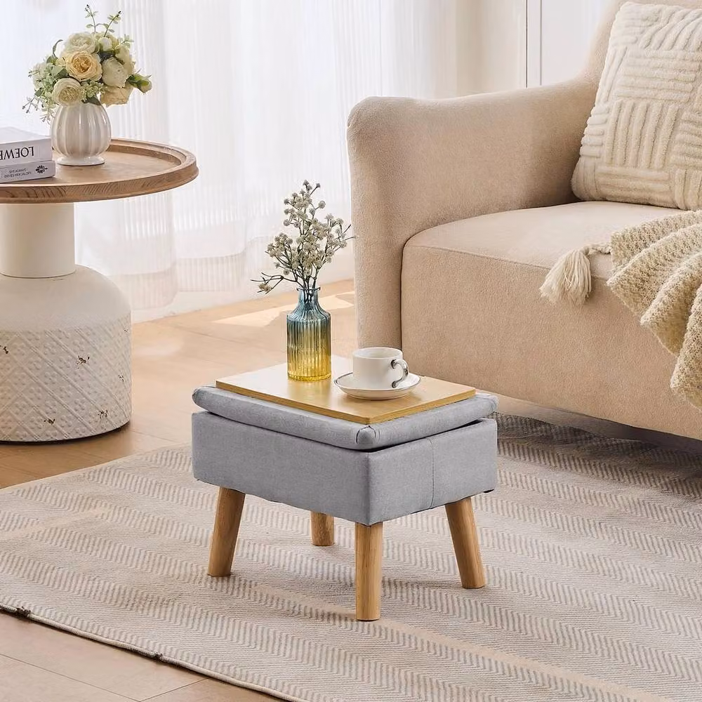 FORGEVIO Grey Linen Storage Ottoman Footstool W/D/H: 40 x 29 x 30 cm – 3