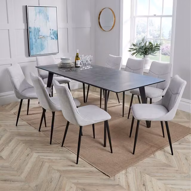 Home Source Florian Extending Table and Odette Chair Set in Grey and Black
