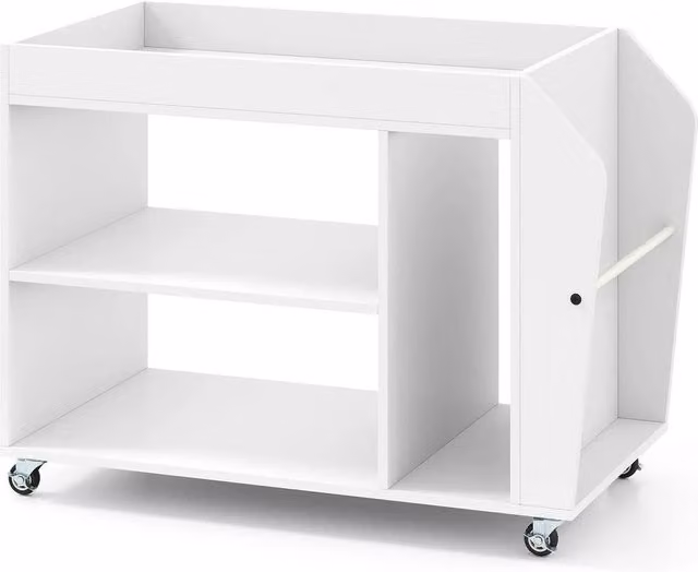 FORGEVIO Wooden Storage Rack Side End Table with Castors, White