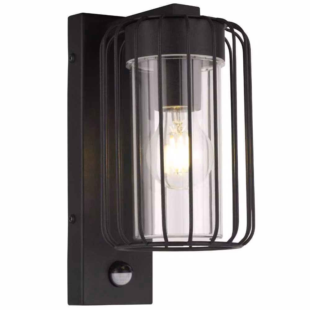CGC Lighting Alvin Black Modern Outdoor Cage Wall Lantern with PIR Motion Sensor and E27 Bulb Holder – 9