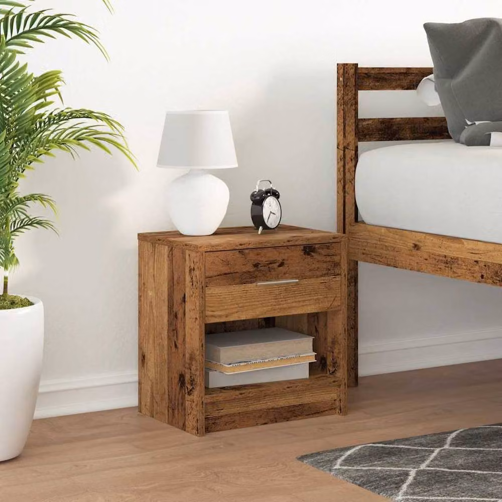 Berkfield Home Bedside Cabinet with Drawer in Old Wood Grey, W/D/H: 39 x 28 x 41 cm – 3