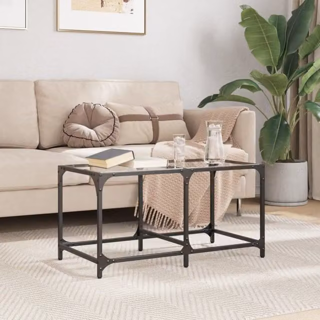 Berkfield Home Modern Rectangular Coffee Table with Transparent Glass Top and Brown Steel Frame, W/D/H: 78.5 x 40 x 40 cm