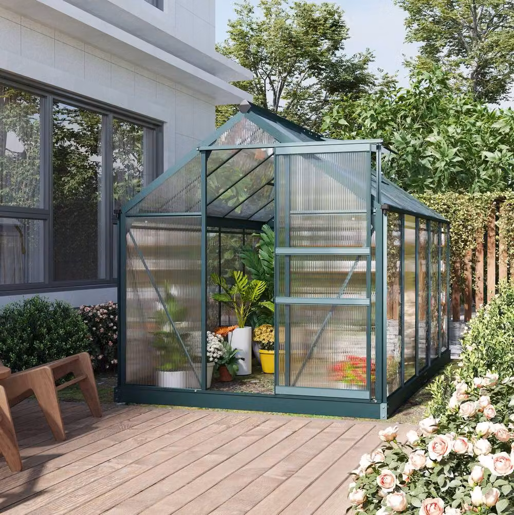 STILVORA Green Walk-In Greenhouse with Sliding Door, Window and Rain Gutter, Aluminium and Polycarbonate, W/D/H: 312 x 201 x 190 cm – 2