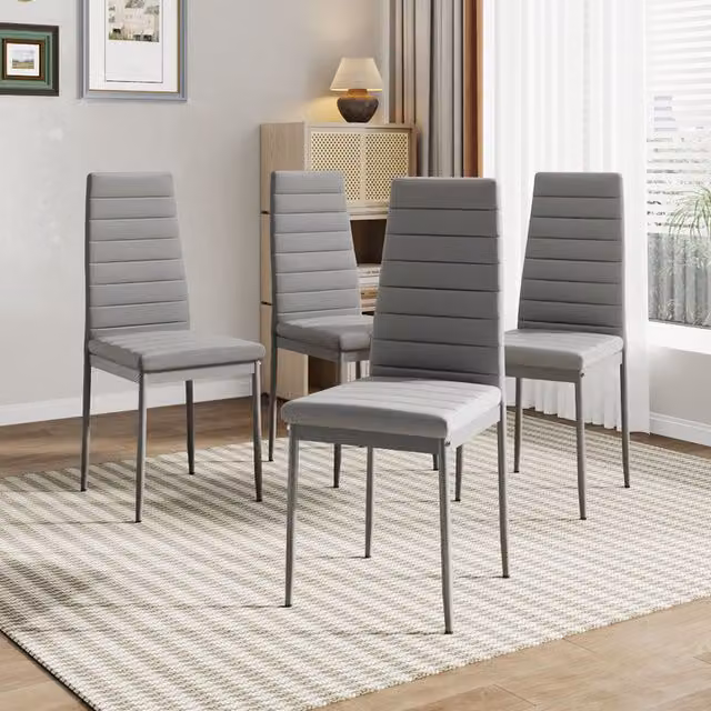 Livingandhome Set of 4 Grey Faux Leather High-Back Armless Dining Chairs