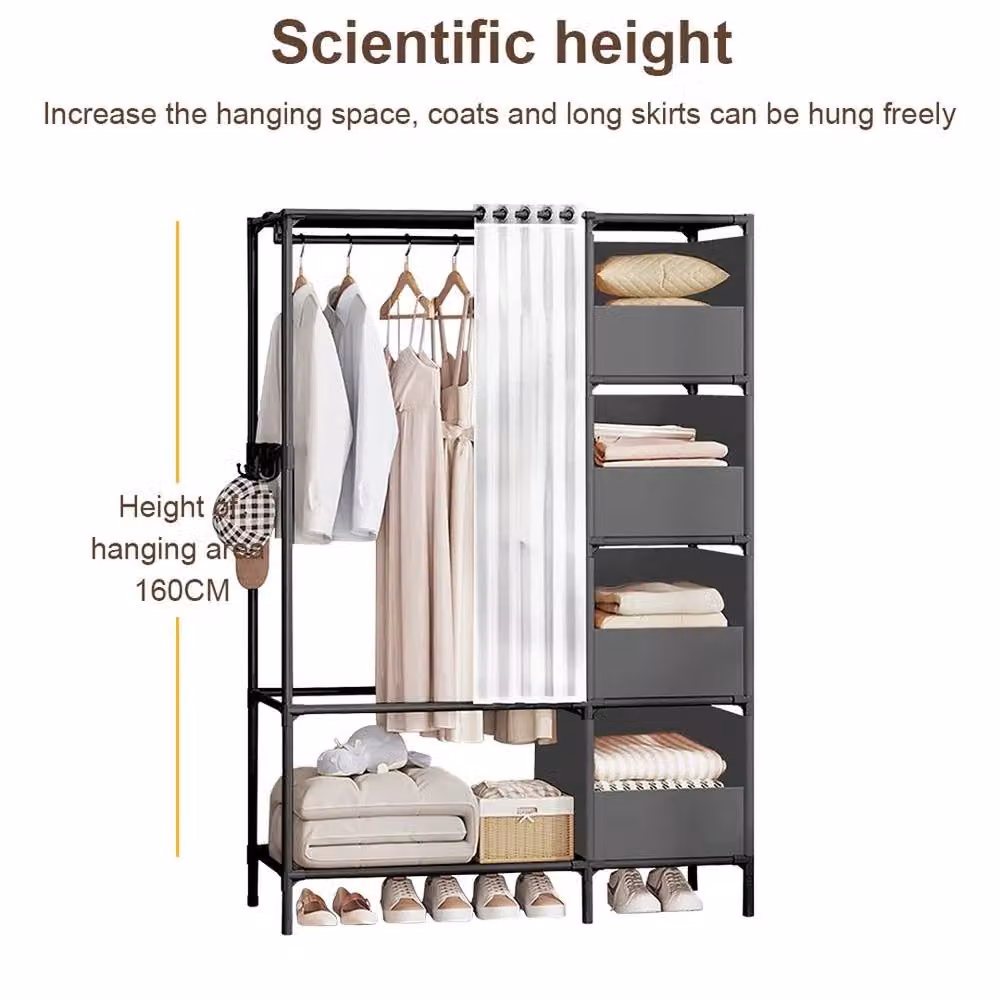 EONLION Black Metal Clothes Rail and Garment Storage Shelf, Width: 50 cm – 2