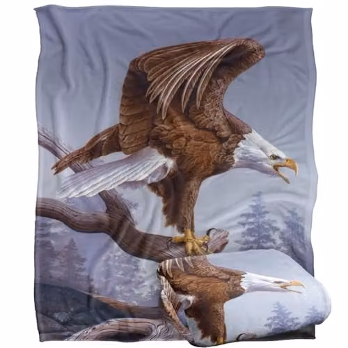 JQ Licensing Taking Flight Eagle Silky Touch Super Soft Fleece Throw Blanket, White, W: 152 cm, D: 127 cm – 1