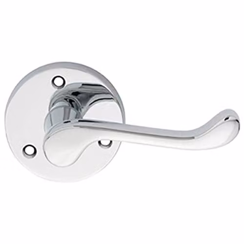 Loops Pair of Victorian Scroll Lever Door Handles with 58mm Round Rose in Polished Chrome
