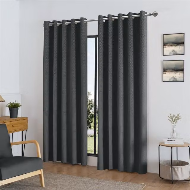 Luxury Living Temple Velvet Blackout Eyelet Curtains in Anthracite Grey, Width: 168 cm, Height: 229 cm – 1
