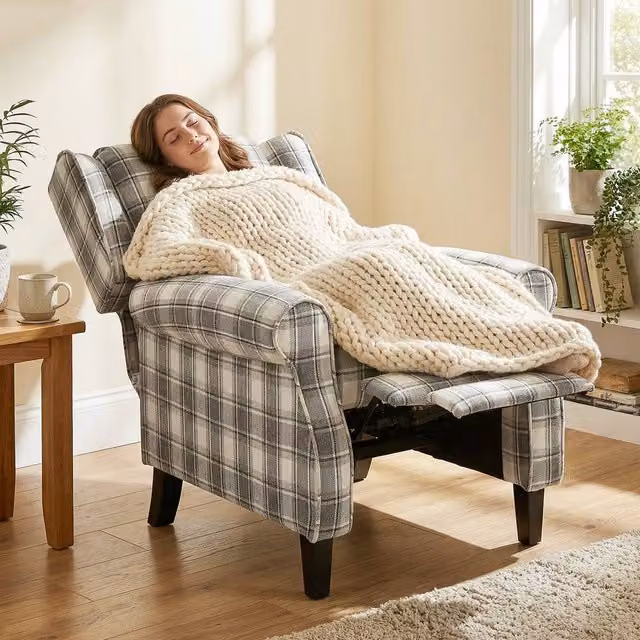 HOMCOM Grey Fabric Wingback Recliner Chair with Padded Armrests for your Living Room
