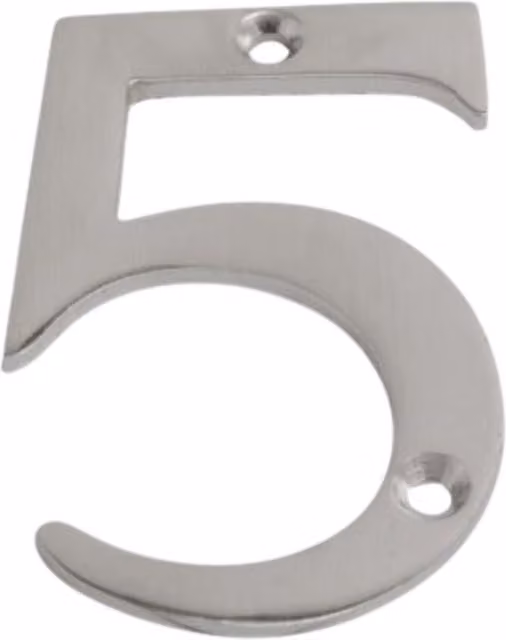 Dzina Satin Chrome Door Number 5 for Wooden and Composite Doors, Silver