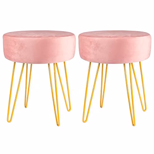Harbour Housewares Pack of 2 Pink Velvet Round Footstools with Gold Legs, H41 x D45 cm – 1