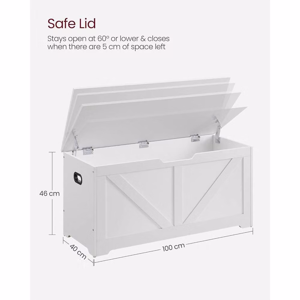 VASAGLE Large Farmhouse Storage Bench and Blanket Box with Safety Hinges in White – 2