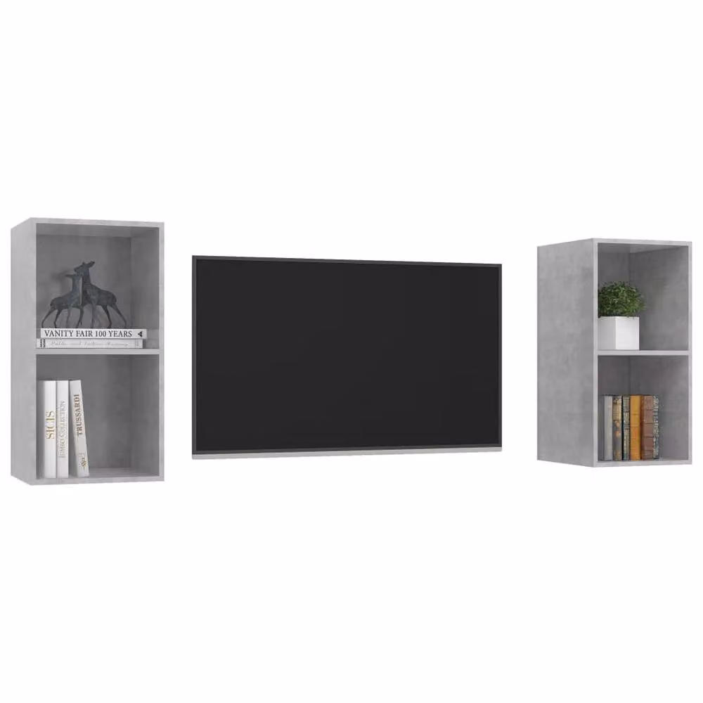 Berkfield Home Set of 2 Wall-mounted TV Cabinets in Concrete Grey Engineered Wood – 3