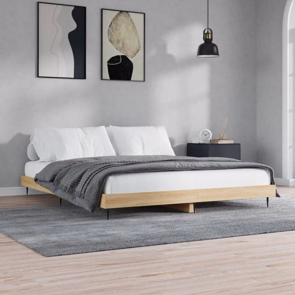 Berkfield Home Sonoma Oak Bed Frame in Beige, W/D/H: 120 x 200 cm – 2