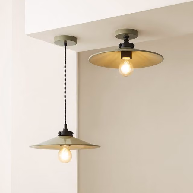 ValueLights Hampstead Rolled Edge Tapered Pendant Ceiling Light in Green with Bulb Included