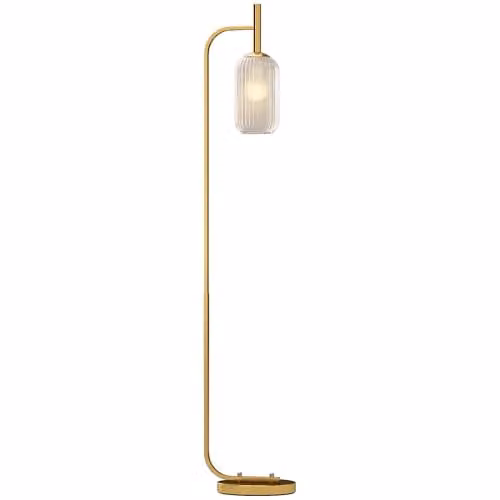 HOMCOM Modern Gold Floor Lamp with Transparent Glass Lampshade and Foot Switch