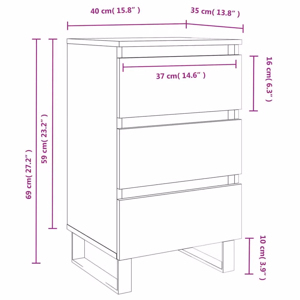 Berkfield Home Set of 2 Smoked Oak Bedside Cabinets in Brown, W/D/H: 40 x 35 x 69 cm – 5