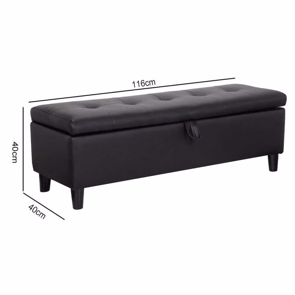 KORVIXA Large PU Leather Storage Ottoman Bench in Black, W/D/H: 100 x 100 x 100 cm – 2