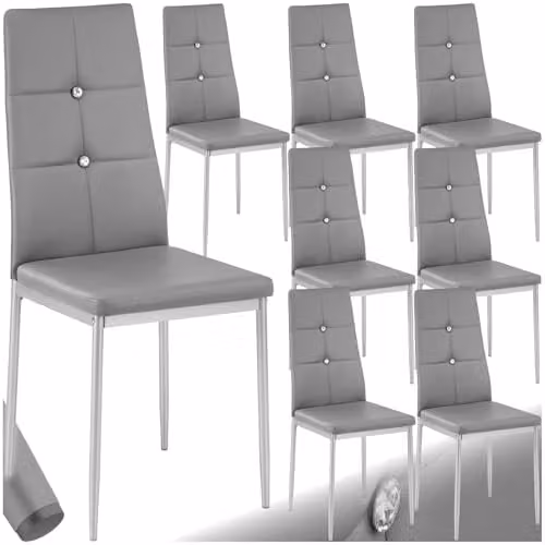 tectake Set of 8 Julien Dining Chairs in Grey with Faux Leather and Metal Legs – 1