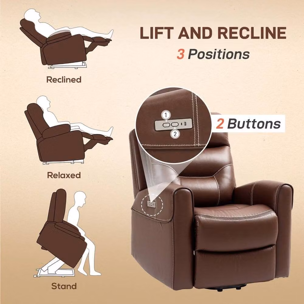 FORGEVIO Brown Synthetic Leather Overstuffed Reclining TV Chair with Powered Lift Assist – 5
