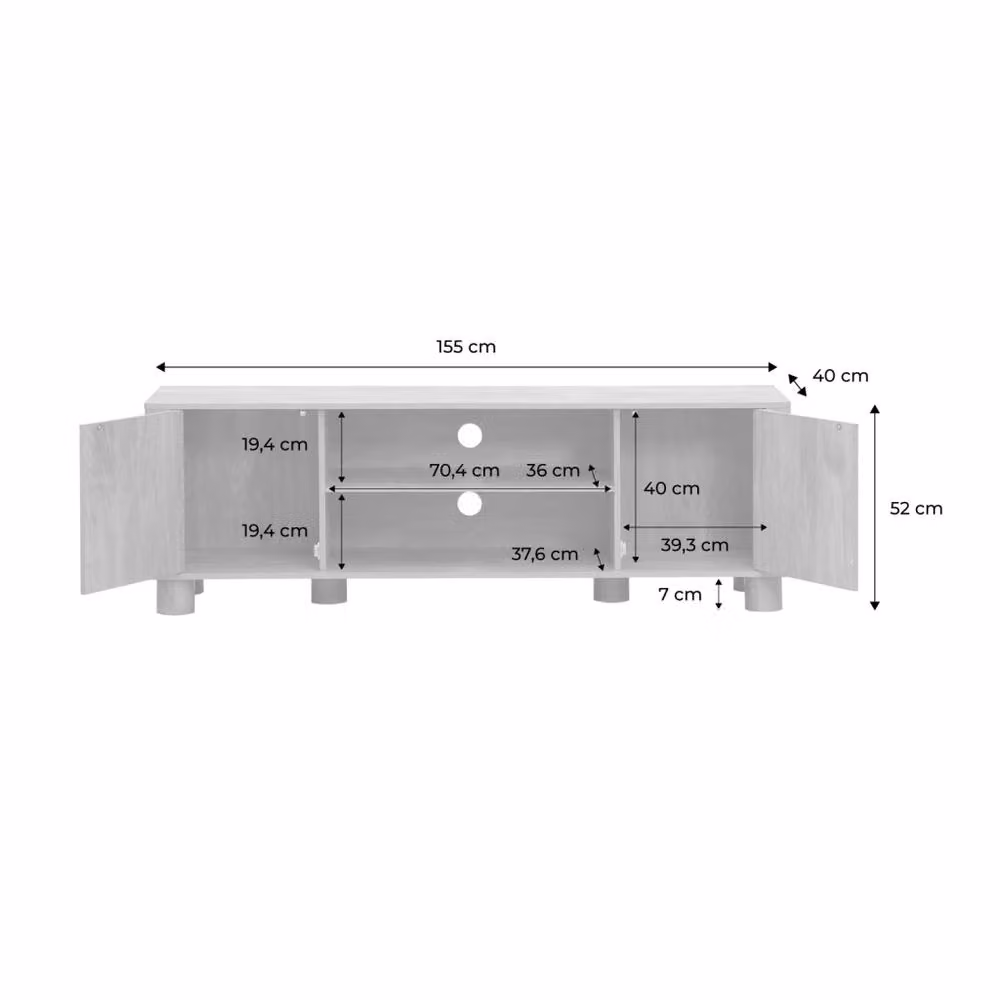 sweeek Exotic Wood Effect TV Unit with 2 Reversible Doors in Brown and Beige, W: 155 cm, D: 40 cm, H: 72 cm – 3