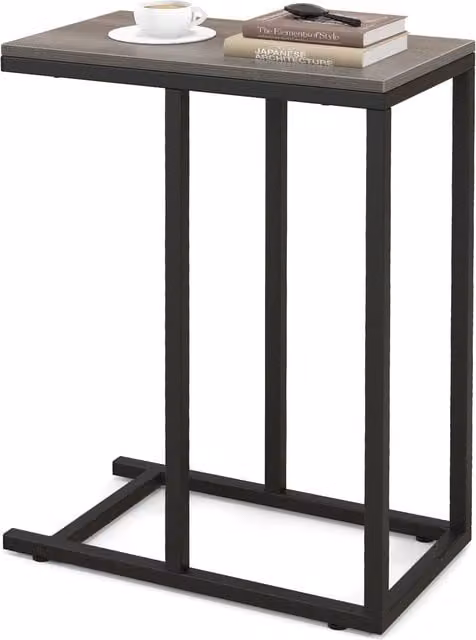 Costway C-Shaped End Table for Couch and Bed, Oak in Grey, Height: 64 cm – 1
